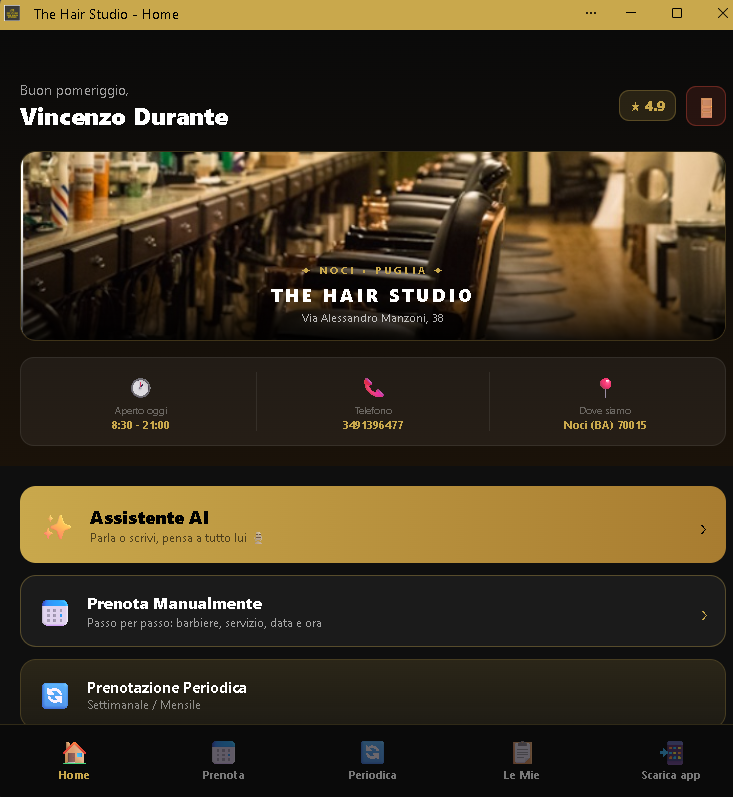 The Hair Studio — app di prenotazione per barbieri con assistente AI