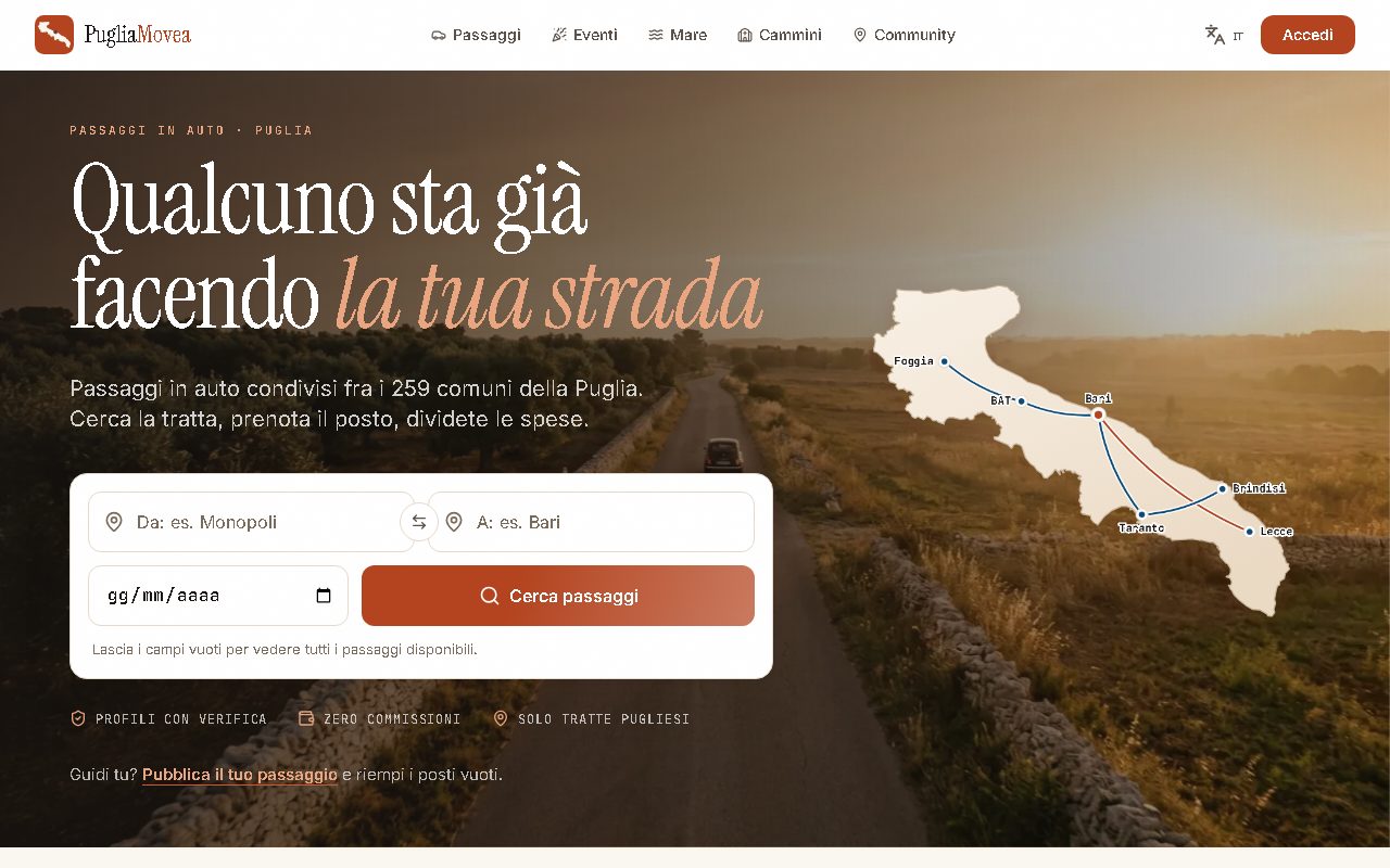 PugliaMovea — app di carpooling e mobilità per la Puglia