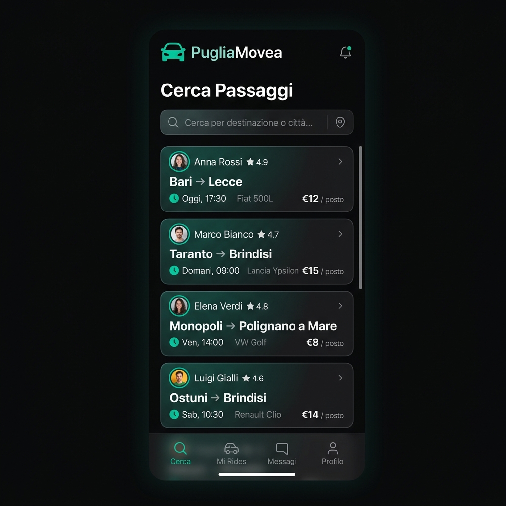 PugliaMovea — app di carpooling per la Puglia